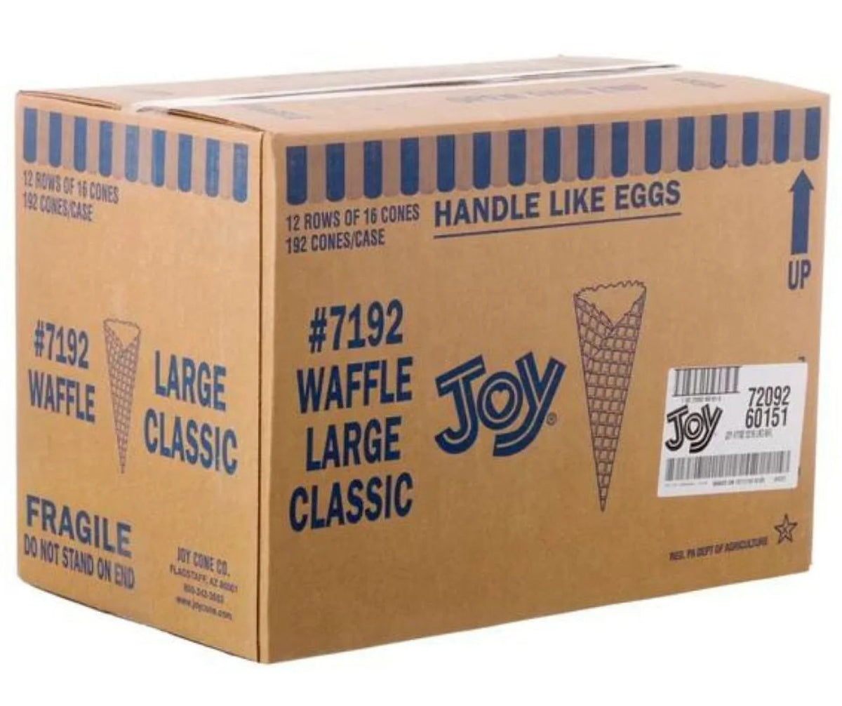 Waffle Classic Large #7192 | Joy Cone Co. | 12/16 Pack | 192 Count Per Case | Sold By The Pallet 36 Cases = 6912 Cones | Cones Distributor Canada